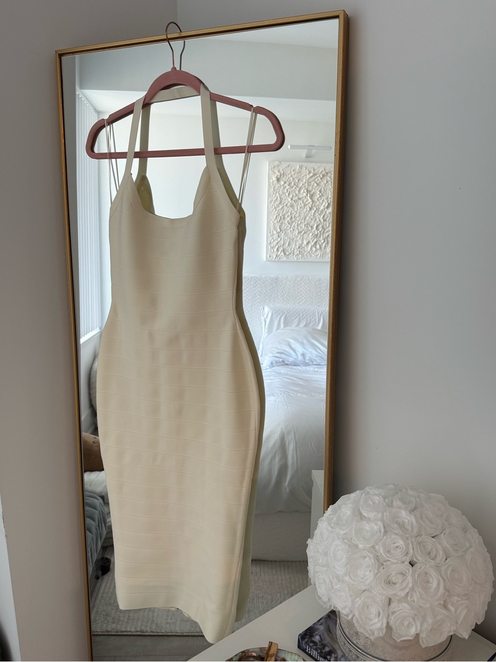 Tiger Mist Cream Bodycon Midi Dress with Straps - Brand New w Tags